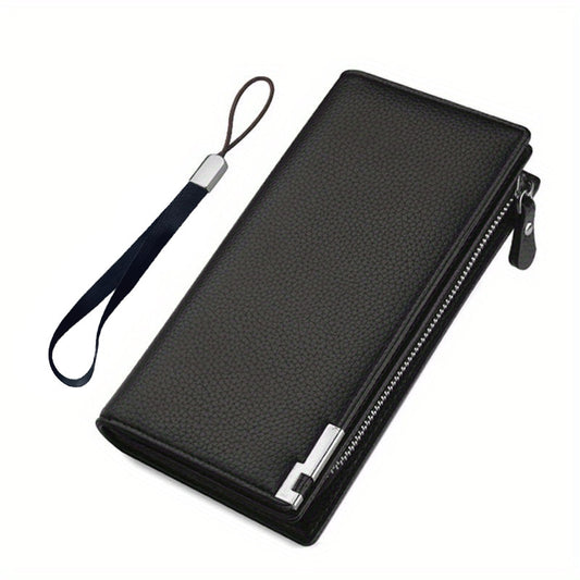 Men's Leather Zipper Long Business Wallet Phone Holder