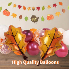 Thanksgiving Balloon Set with Maple Foil Balloons and Leaf Garland