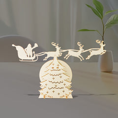 DIY 3D Reindeer & Sleigh Craft Kit Wood Carving Model Santa's