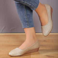 Women's Sequins Ballet Slip On Low Round Toe Soft Slides Shoes
