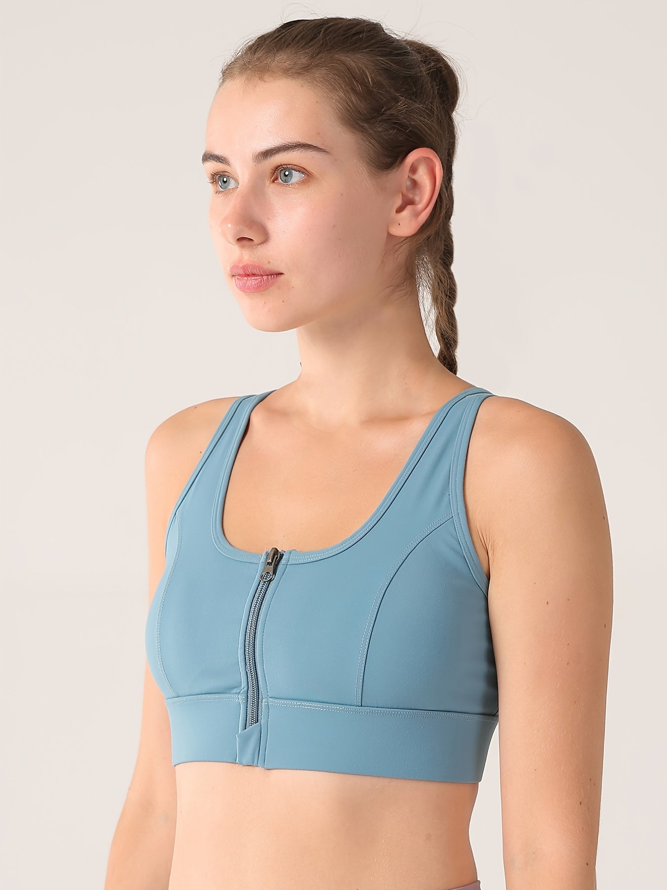 Zipper Gathered Fitness Sports Bra Women's Lingerie