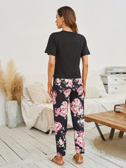 Floral Print Pajama Set Short Sleeve Top & Pants