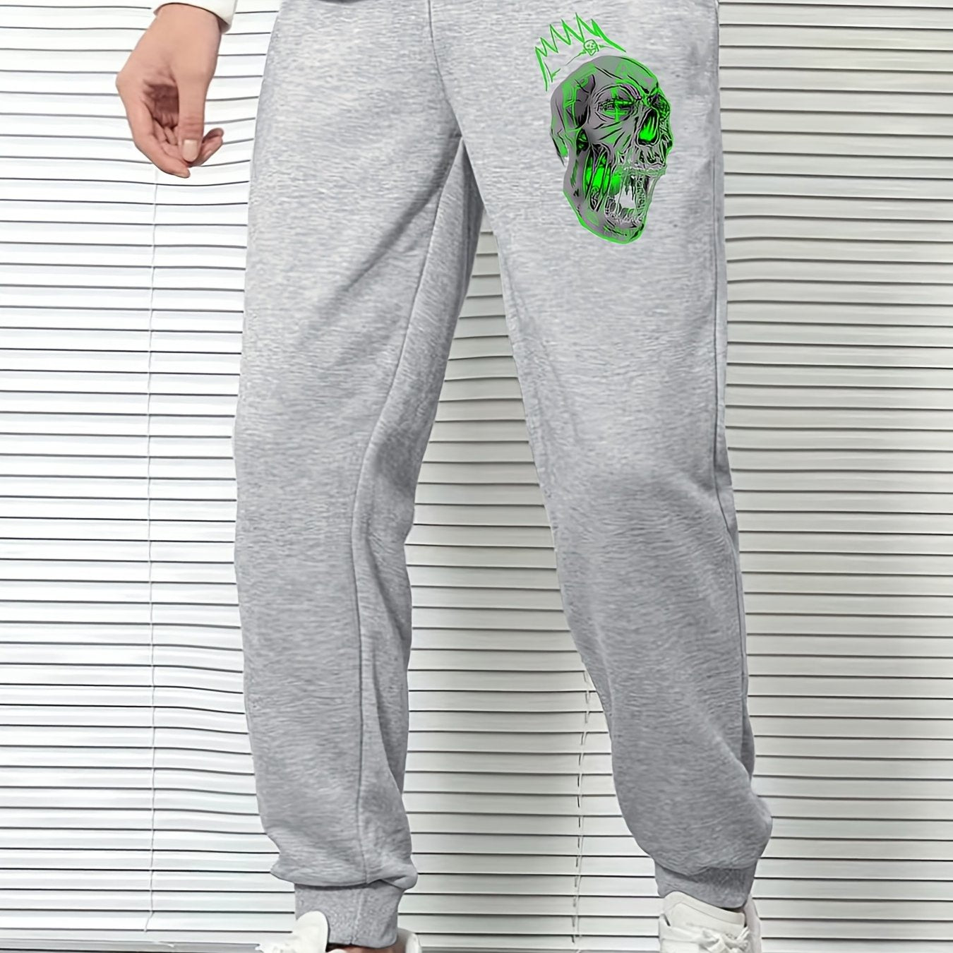 Green Skull Print Men's Joggers Pants for Spring Summer Autumn