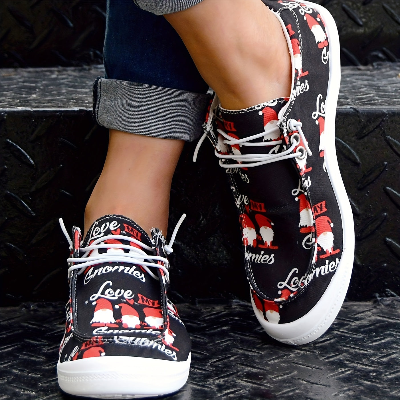Women's Dwarf Cartoon Canvas Flat Shoes Lightweight Comfortable Walking