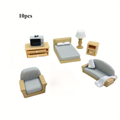 10pcs Furniture Mini Ornaments Home Decor Small Sofa TV Cabinet Bed Table Lamp