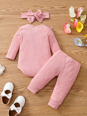 3pcs Baby Girls Bowknot Onesie & Pants & Headband Set