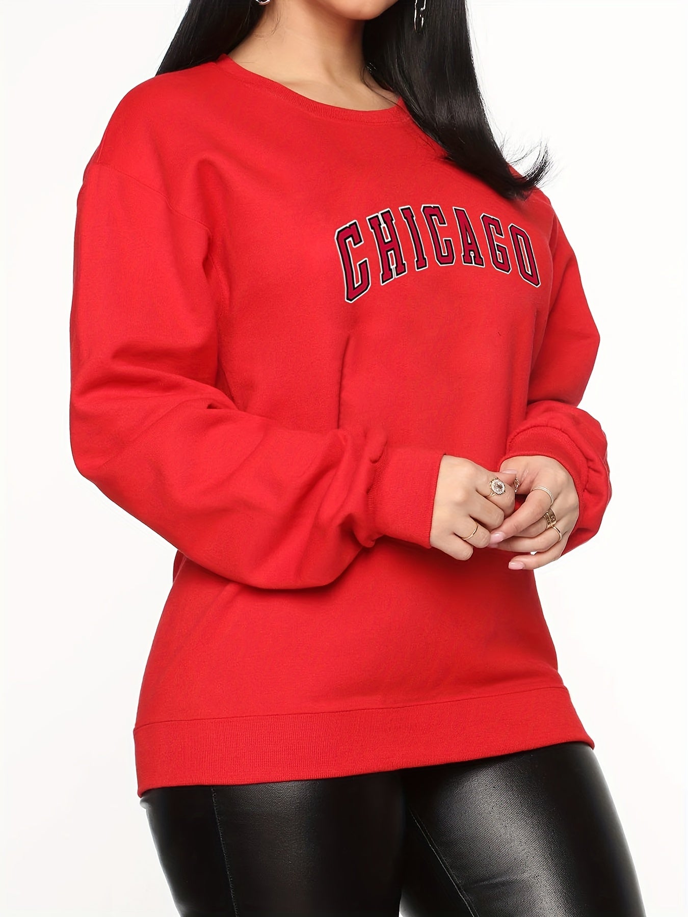 Chic Letter Print Sweatshirt Crew Neck Pullover