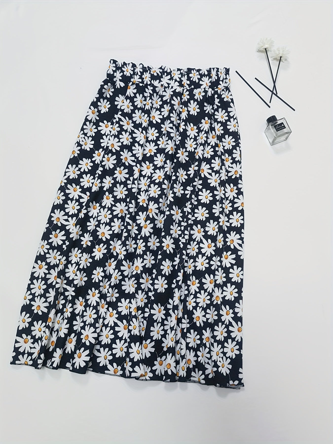Daisy Print Skirt Elastic Waist Casual Skirt Women's Clothing