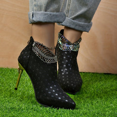Women's Stiletto Heeled Boots Pointed Toe Back Zipper Pumps