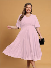 Flutter Sleeve V Neck Midi Dress
