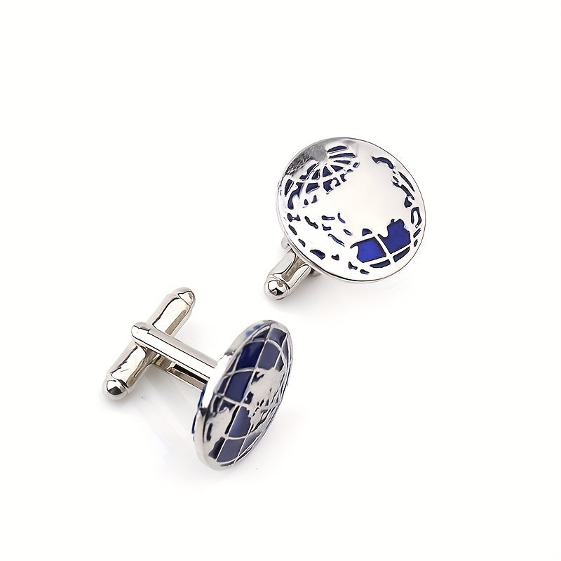 Round Earth Cufflinks Map Shape French Shirt Button Cuff Nails