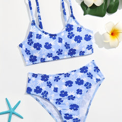 Girls Floral Bikini Set Cami Crop Top Shorts