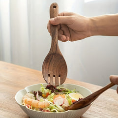 2PCS Wooden Salad Servers Wooden Spoon Fork Kitchen Utensils Sets