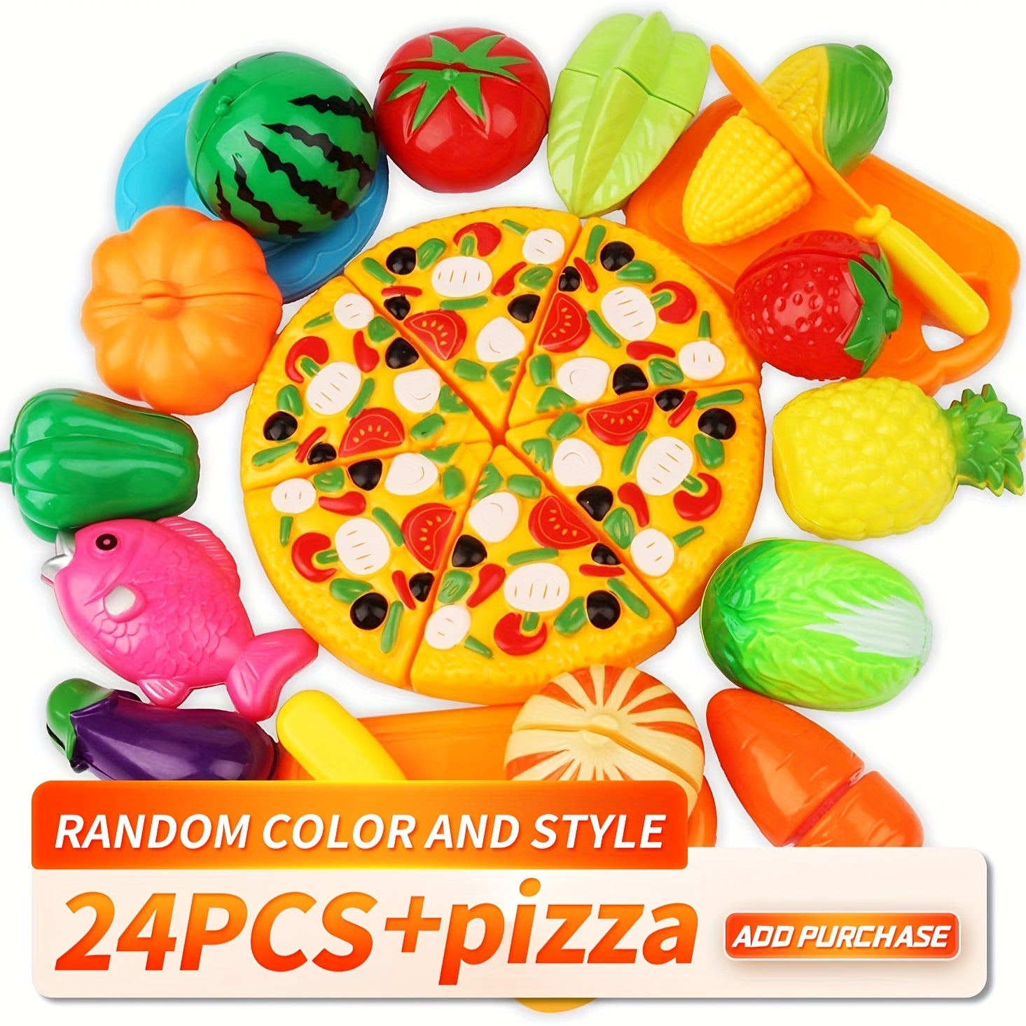 24 Pizzas 24 Fun Cut Foods Fruit And Vegetable Toys Pretend Food Toy Set