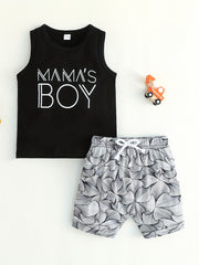 2pcs Baby Boys Mama's Boy Tank Top & Shorts Set