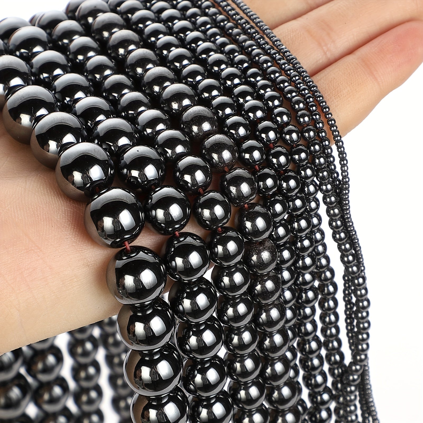 Natural Hematite Round Loose Beads for DIY Jewelry Making 1-12mm