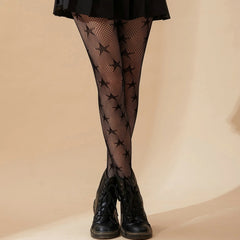High Waist Fishnet Tights with Star Pattern Women's Stocking