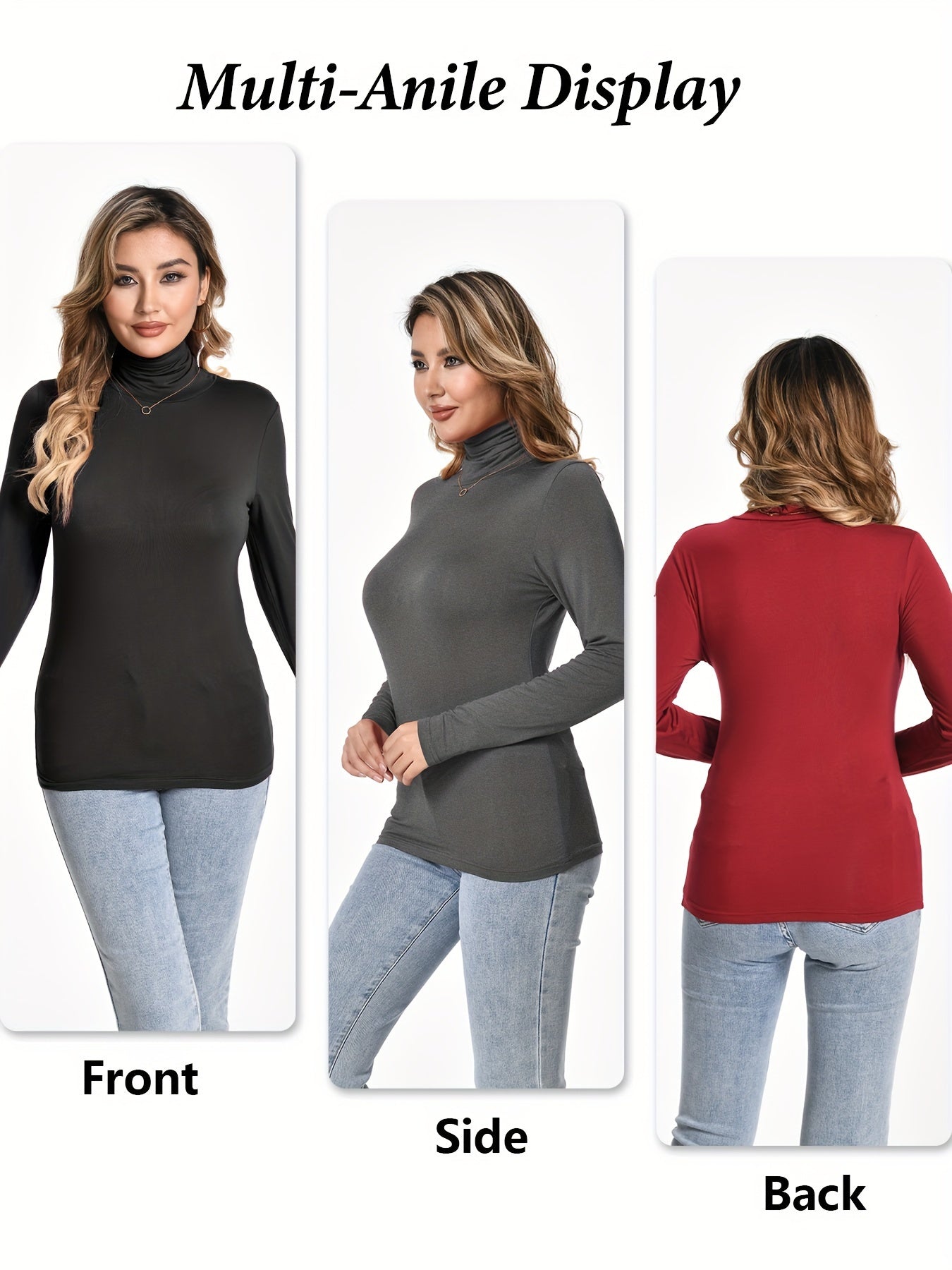 3Pcs High Neck Sporty T Shirt Long Sleeves Solid Sports Tee Women's Activewear