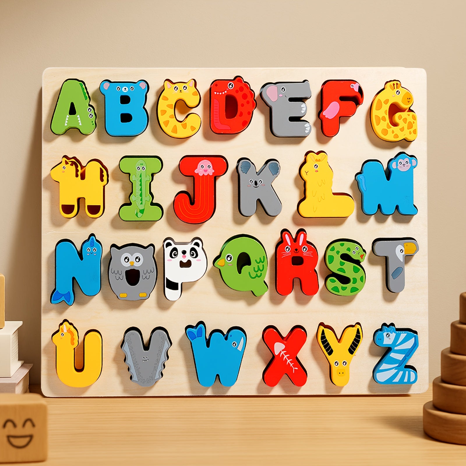Educational Wooden Puzzles for Toddlers Animal Shaped Numbers And Letters