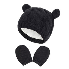 Newborn Infant Ear Knitted Beanie Hat Warm Winter Cap & Mittens Gloves Set