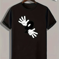 Cartoon Hands Print Men's Graphic Tee for Summer