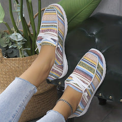 Striped Canvas Lace Up Sneakers Lightweight Comfy Daily Shoes