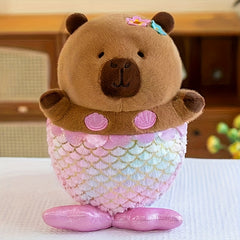 Pink Capybara Plush Toy Soft Fluffy Faux Fur Glitter Cartoon Animal Bow
