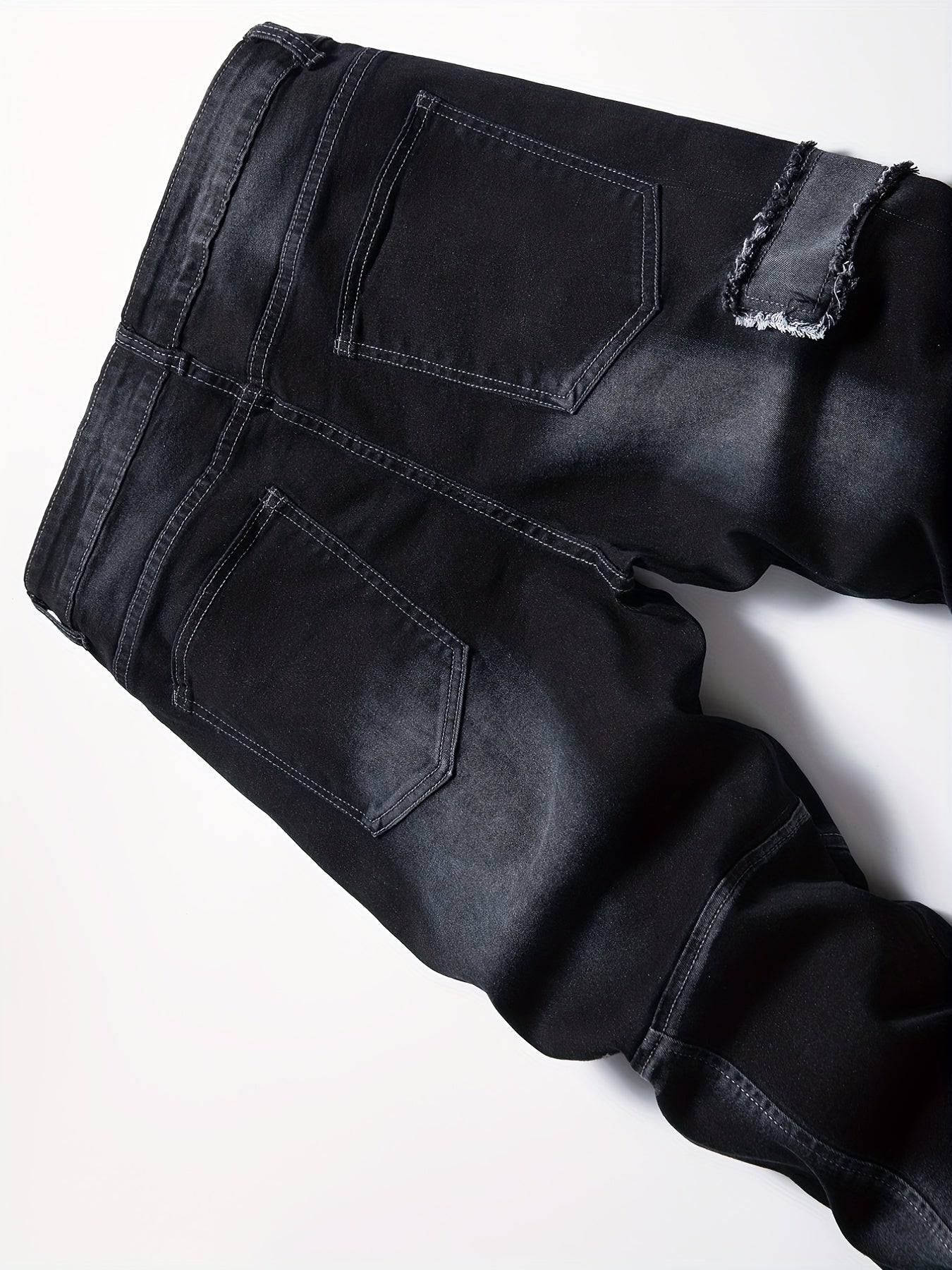 Men's Patchwork Biker Jeans Medium Stretch Denim Pants