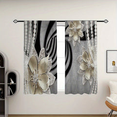 2pcs Flower Printed Curtains Sunscreen Privacy Protection