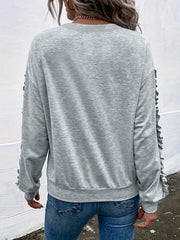 Solid Pleated Sweatshirt Long Sleeve Women's Casual Top