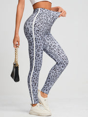 Leopard Print Side Contrast Leggings Skinny Leggings Women's Clothing