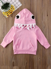 Cartoon Shark Print Hoodie Pullover Top for Kids