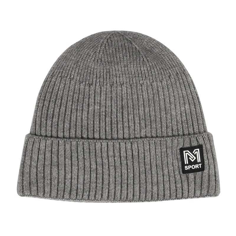 Men's Winter M Letter Plus Velvet Thick Warm Knitted Cap