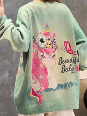 Floral Unicorn & Butterfly Print Long Sleeve Pullover Jumper