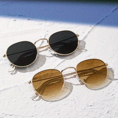2 Pairs Round Metal Frame Sunglasses Gradient Lens Casual Style Glasses