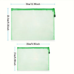 12pcs Zipper Mesh Bag Plastic File Bag School Office Supplies