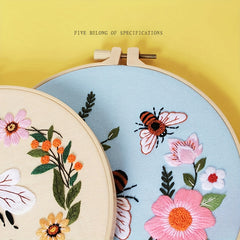 Honeybee Flower Starter Embroidery Kit with Hoop, Needles, Threads, Instructions