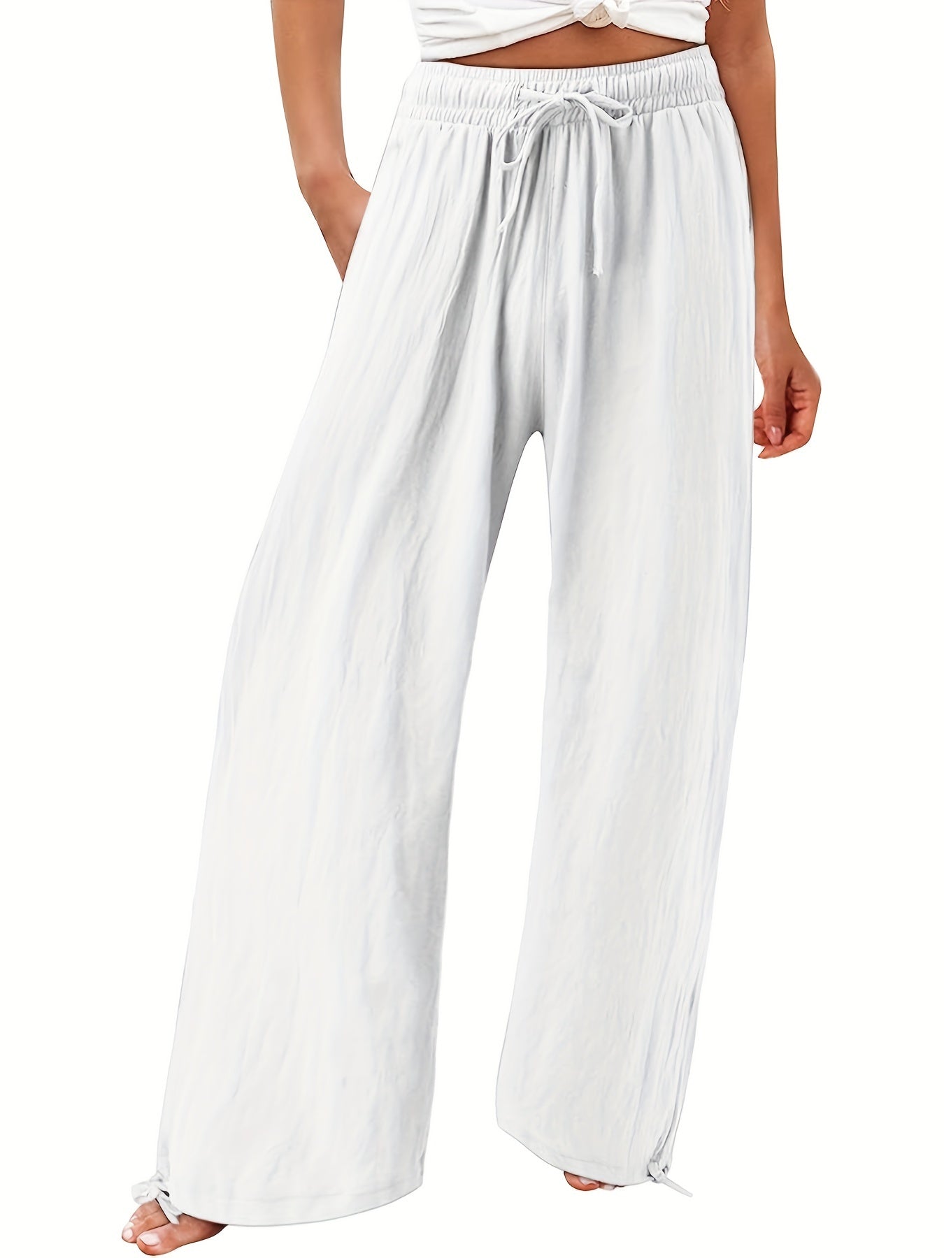 Solid Wide Leg Pants Casual Drawstring Waist Pants