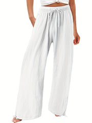 Solid Wide Leg Pants Casual Drawstring Waist Pants