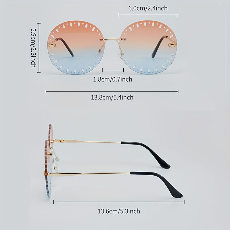 Rimless Round Sunglasses Ombre Lens Hollow Glasses