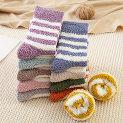 5 Pairs Striped Fuzzy Socks Comfy & Warm Mid Tube Women's Stockings