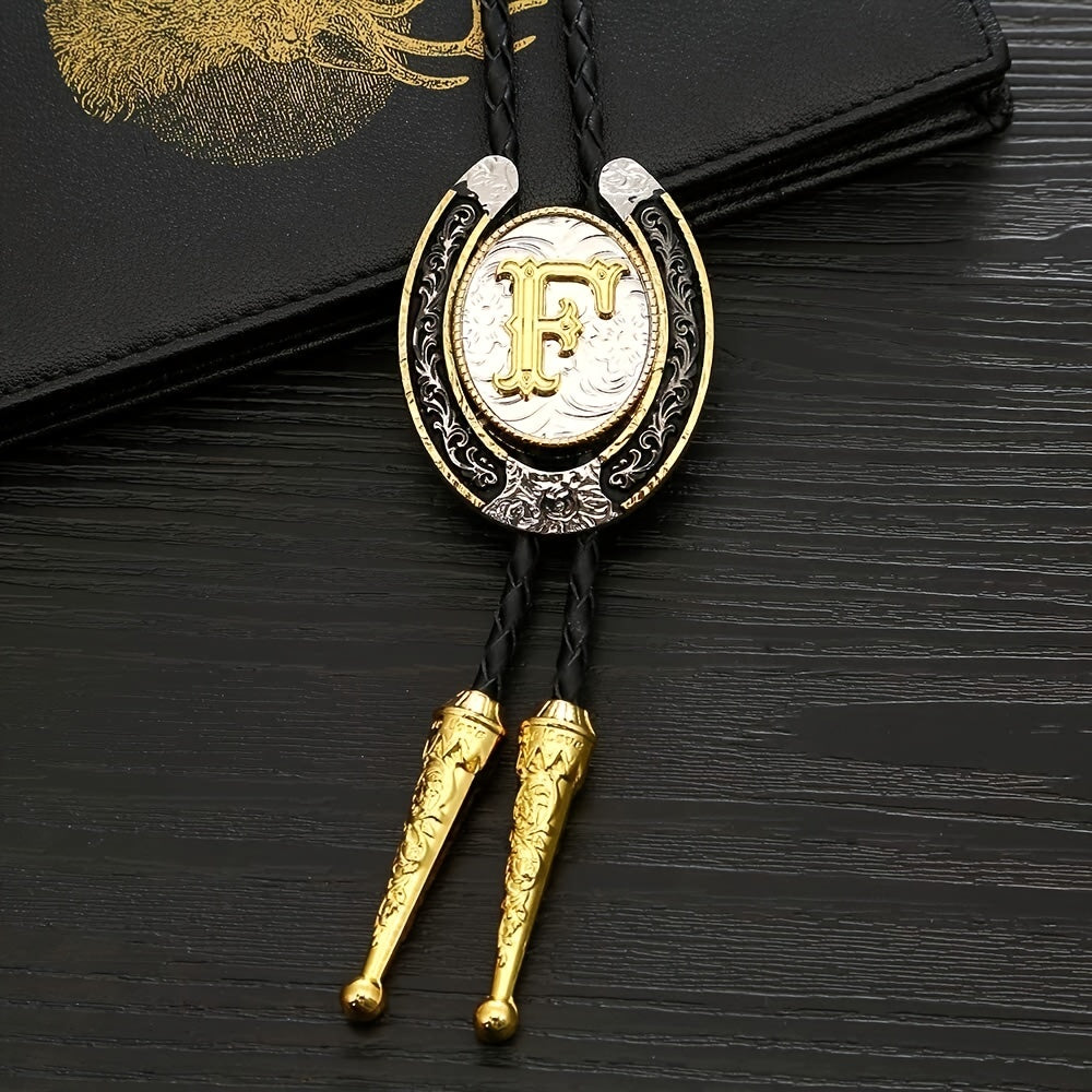Western Cowboy Zinc Alloy BOLO Tie Natural Letter F Tie