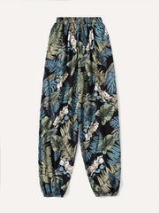 Tropical Leaf Print Matching Lantern Pants for Family
