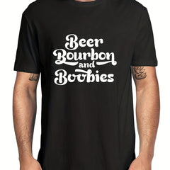 Men's Beer & Bourbon Print T shirt Casual Slightly Stretch Breathable Tee