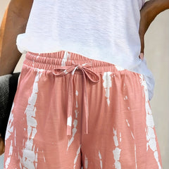 Random Print Drawstring Shorts for Women