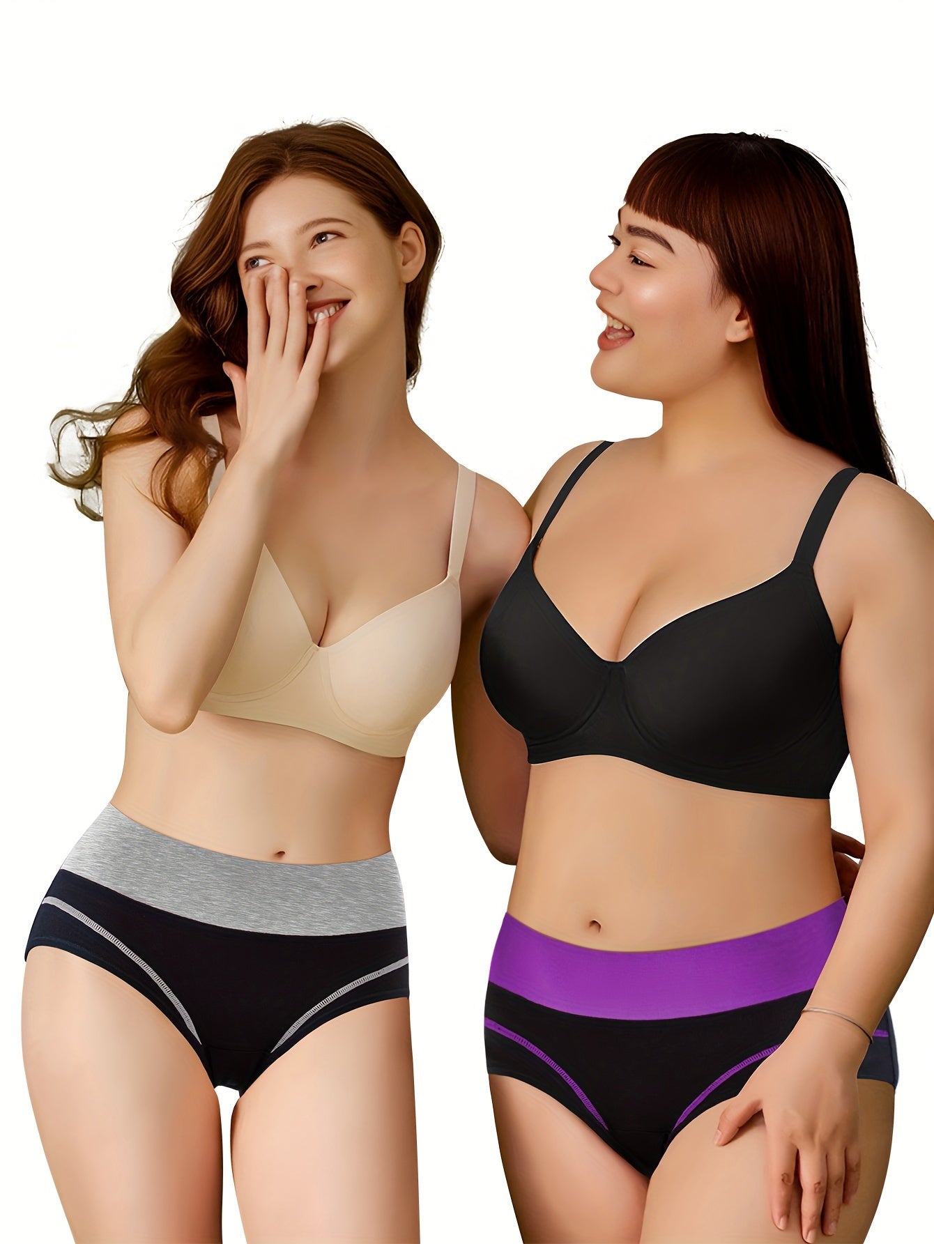 4 Pack Plus Size Panties Set Women's Plus Contrast Binding Mid Rise Briefs