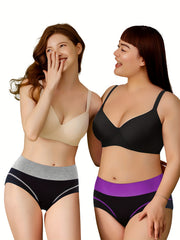 4 Pack Plus Size Panties Set Women's Plus Contrast Binding Mid Rise Briefs