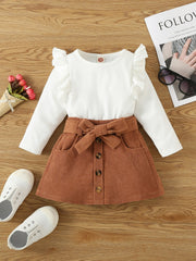 Toddler Girls Ribbed Knit Top & Belted Skirt Set