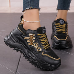 Faux Leather Chunky Sneakers Versatile Running Shoes