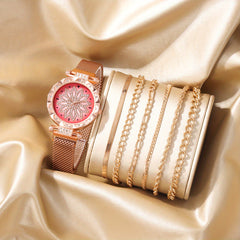 Student Digital Rhinestone Wrist Watch & 6pcs Bracelet Set